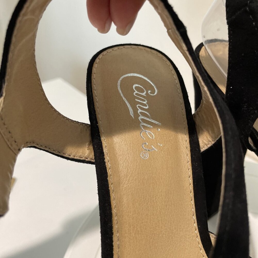 Vintage Y2K Candies Faux Suede Chunky Platform Heels Sandals Size 8 Black Funky - Picture 11 of 12